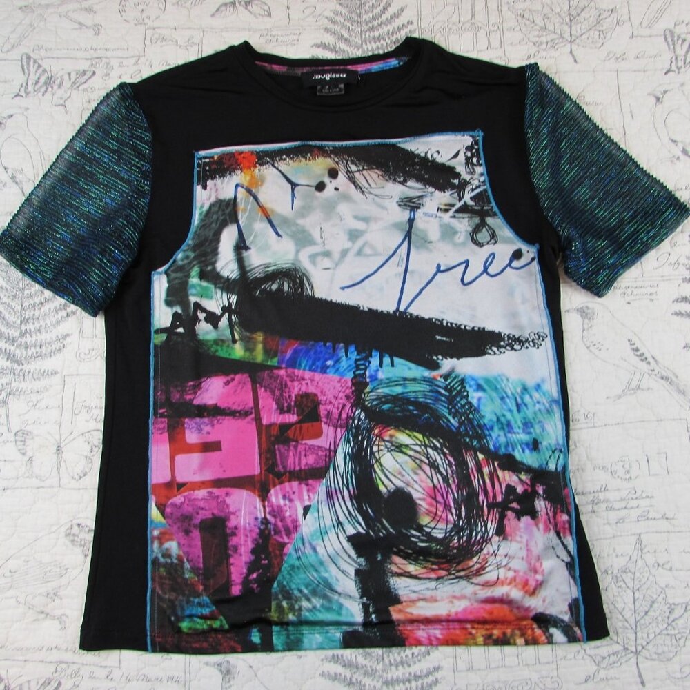 New Womens Arty patchwork whimsy goth DonnaT-shir… - image 1